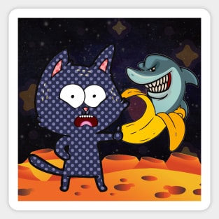 BANANA SHARK AND CAT IN SPACE | Funny Cat Banana Shark Humor Sticker